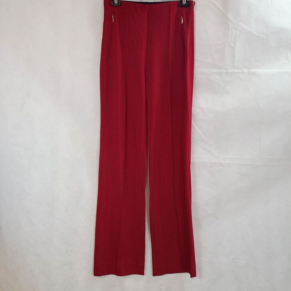 New MARC CAIN Womens (16) Red Herringbone Knit Side Zip Elastic Waist Pants $370
